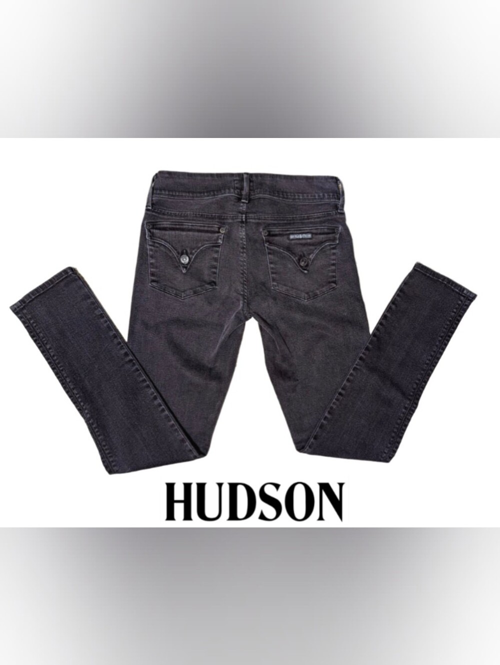 Hudson Collin Skinny Black Jeans Size 28 Mid Rise Flap Pocket Stretch Denim